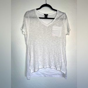Calvin Klein White T-Shirt Semi Sheer Back V Neck Breast Pocket Medium